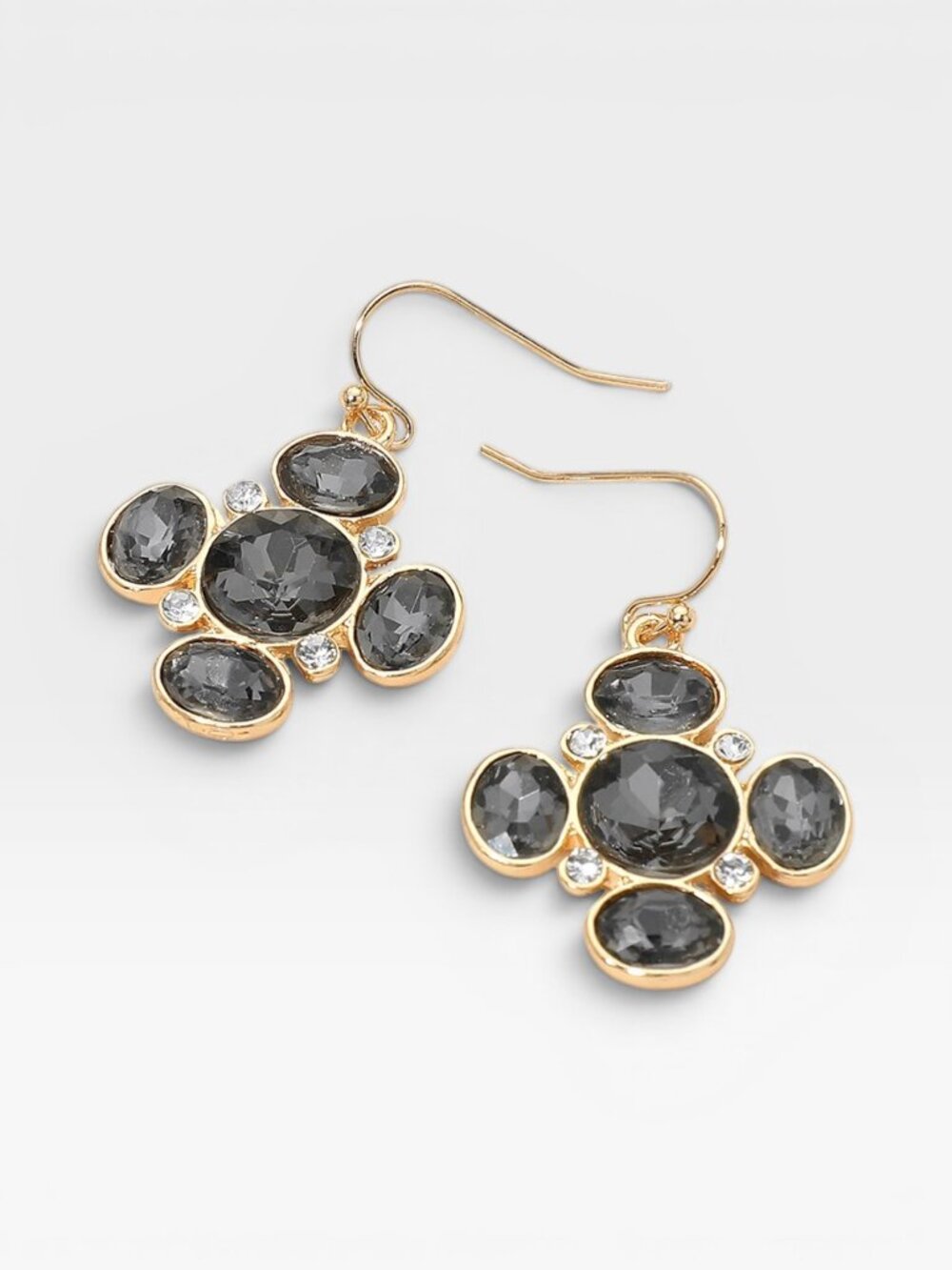Tuckernuck Black Crystal Statement Earrings Gold Tone Drop Earrings NWOT